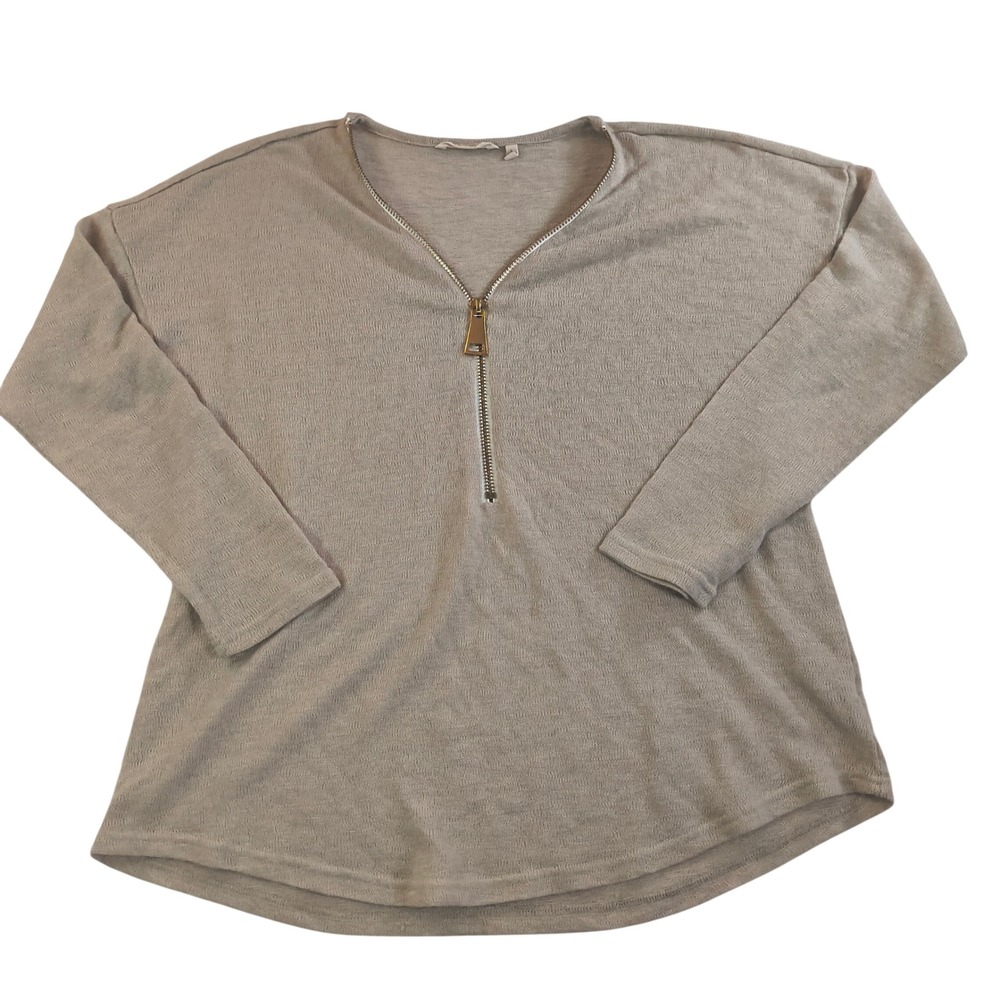 Soft Surroundings Half Zip‎ Knit Sweater L Beige Lightweight Casual Top